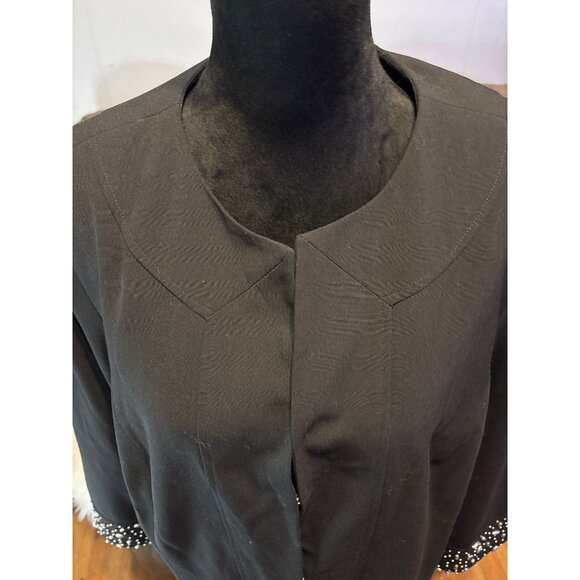 Open Front Blazer XL Maggie Barnes Black Womens Beaded cuffed sleeves Designer - Picture 9 of 12